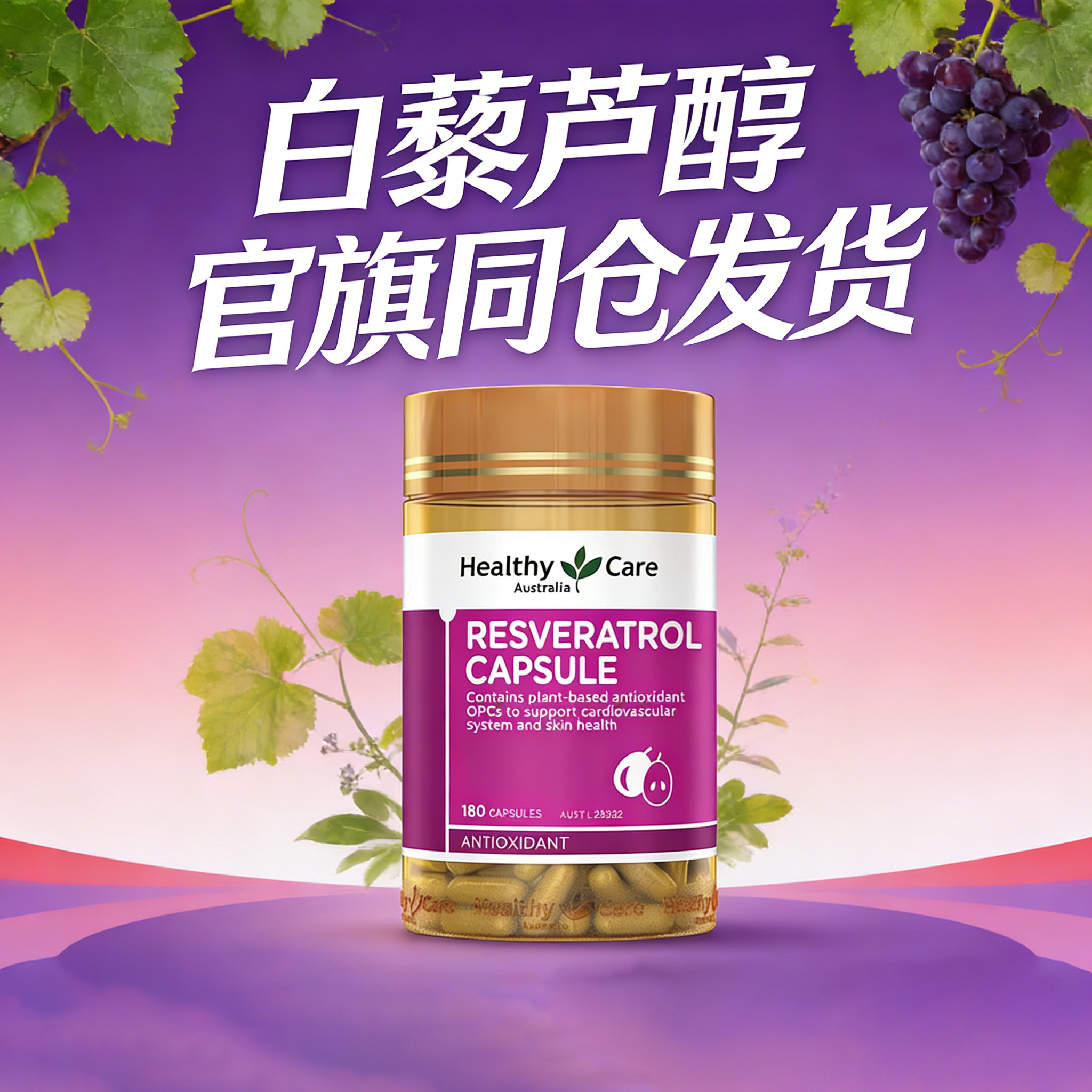 白藜芦醇官方旗舰店 正品澳洲HC澳世康resveratrol葡萄籽口服胶囊