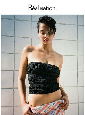 RealisationPar 黑色抹胸真丝性感度假风裹胸上衣 The Iman