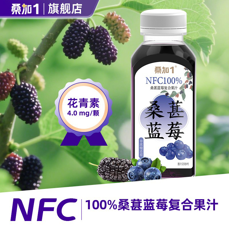 桑加1 NFC100%桑葚蓝莓&桑葚枸杞复合果汁花青素纯果蔬汁饮料整箱