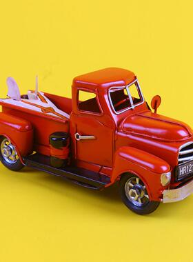 复古手工铁皮汽车模型 旅行版皮卡车汽车模型/铁皮车模工艺品