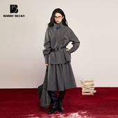 Bobbybecky复古简约立领精纺羊毛衬衫 百搭褶皱羊毛半裙