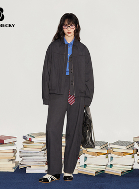 Bobbybecky复古简约精纺羊毛夹克翻领外套松弛弯刀西裤