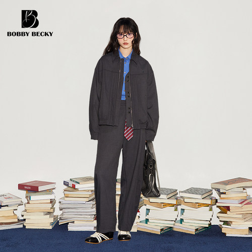 Bobbybecky复古简约精纺羊毛夹克翻领外套松弛弯刀西裤