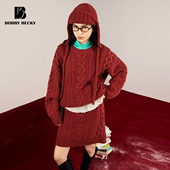 BobbyBecky经典 百搭100%羊毛粗针毛线帽重磅绞花毛衣半裙毛线帽
