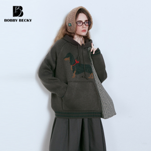 Bobbybecky美式 腊肠狗连帽刺绣针织毛衣和斜纹花苞半身裙 复古经典