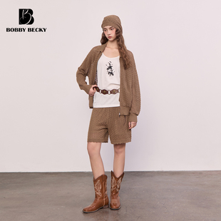 BobbyBecky温网风和纸混纺镂空针织外套