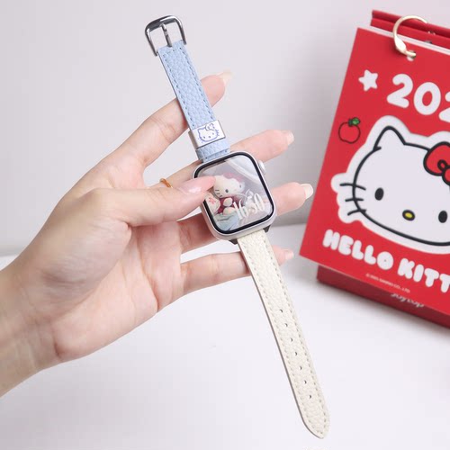 适用iwatch11表带applewatch10新款kitty皮质表带可爱双色苹果S9/S8/S7代腕带ultra3/2/1创意高级感SE替换带