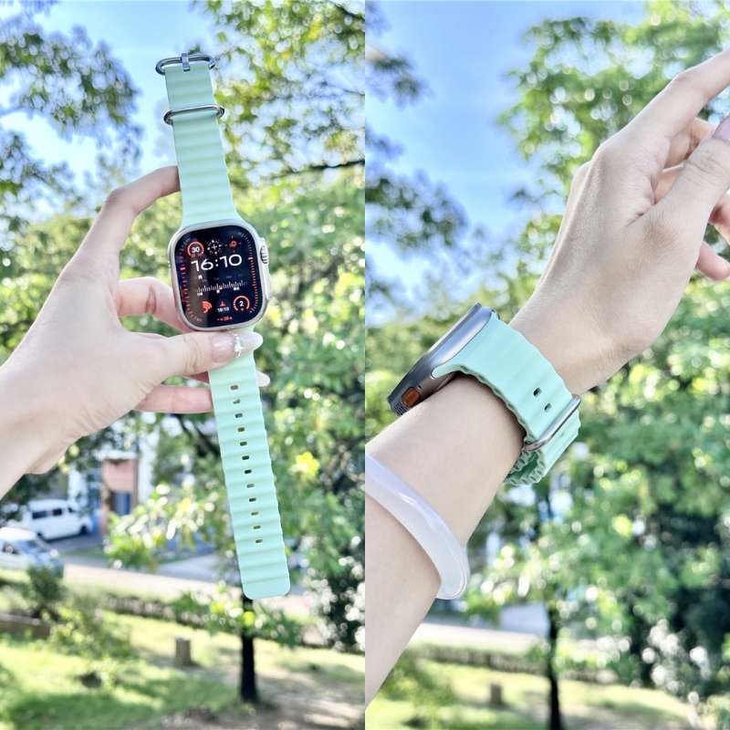 适用苹果手表s10表带海洋运动硅胶秋冬替换se表链智能iwatch9腕带男女2ultra非原装8/7高级iphone非原装配件