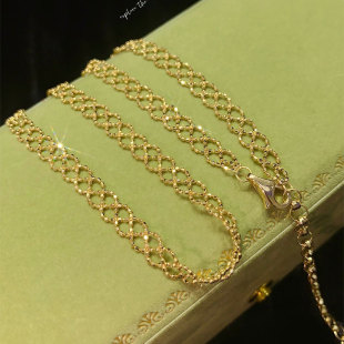 18K黄金蕾丝系列锁骨链女仙女闪闪超美超闪精致抽拉AU750项链颈饰