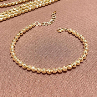 美梓珠宝 18K金车花爆闪手链素金彩金素金精致手镯多切面镭射珠女