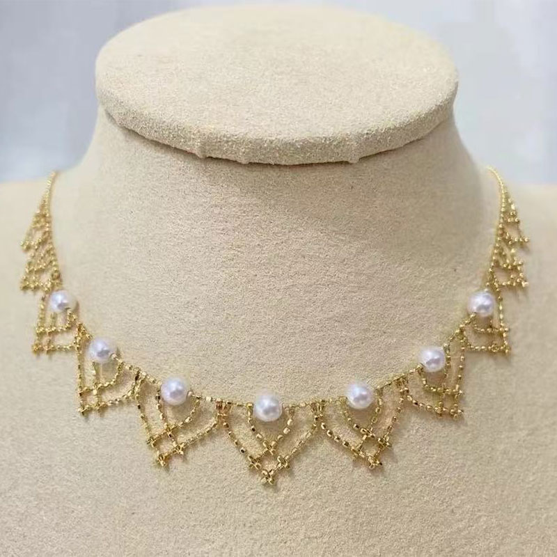 18K金蕾丝仙女锁骨链女珍珠项链