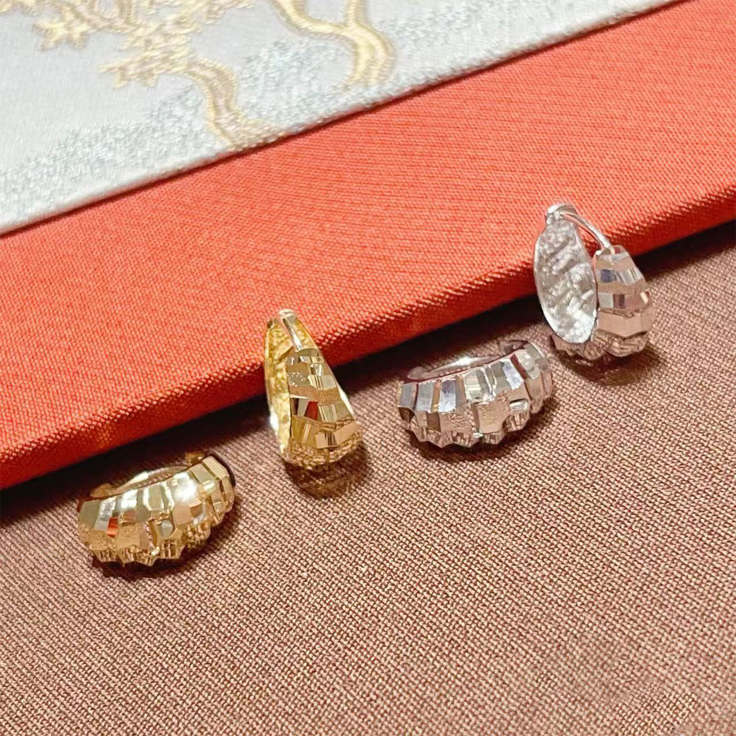 镭射切割18K金冰淇淋多切面耳环