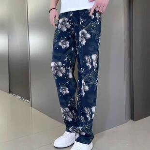 2026夏季新款时尚国潮风印花直筒长裤子男士轻奢个性休闲薄款裤子