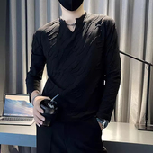 简约设计T恤打底衫 2025轻奢韩版 秋季 新款 帅气修身 V领内搭上衣男士