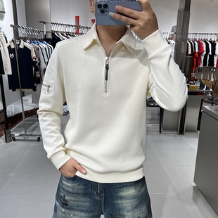 设计感潮牌帅气半拉链翻领上衣男士秋冬新款小众气质百搭长袖卫衣