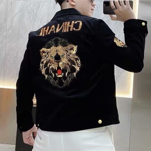 欧洲站新款英伦风潮牌纽扣夹克男士秋冬季高端气质翻领上衣外套