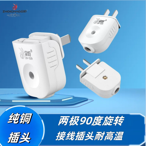纯铜插头二脚PC加厚大功率10A