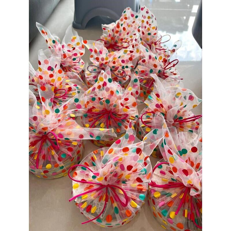 义乌市乐博纺织品彩色波点网纱七彩网纱diy喜糖包装袋头纱发饰纱