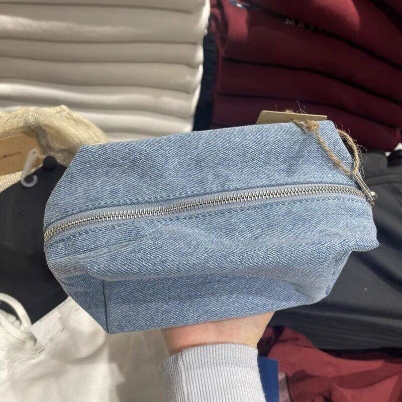 韩版夏季bm牛仔布笔袋女孩大容量复古牛仔文具袋ins化妆包收纳包