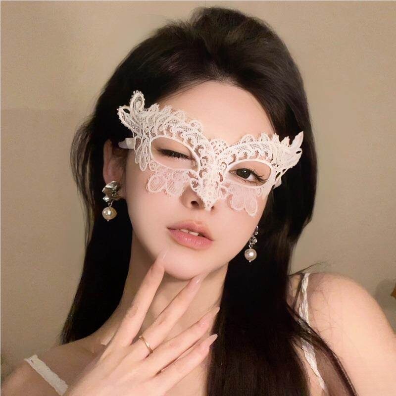 白色花朵半脸面具女生眼罩黑蕾丝面罩cos晚会假面舞会装扮圣诞节