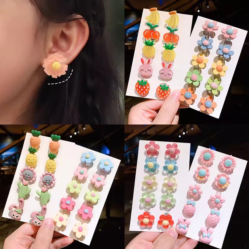 儿童卡通可爱无耳洞耳夹女宝宝耳钉贴假耳环节日表演饰品小女孩潮