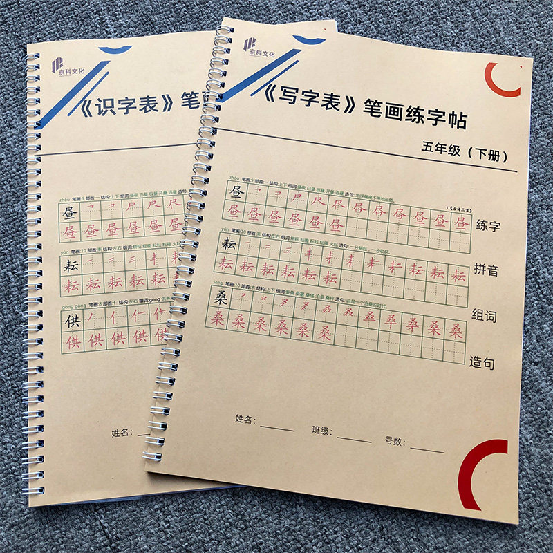 人教版五年级下册写字表识字表练字帖一类字二类字楷体笔画笔顺描红本带拼音组词写字簿