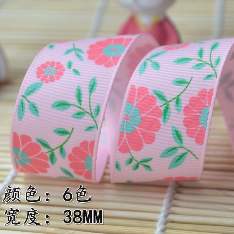 厂家直销 姚明38MM小花印刷罗纹带 6色选