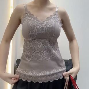 秋冬保暖双层美背乳胶杯内搭外穿女士聚拢内衣性感蕾丝吊带背心潮