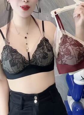 夏季细腻亲肤V领固定杯聚拢美背女时尚经典法式金丝刺绣蕾丝内衣