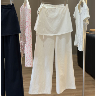 绑带简约遮肉显瘦休闲长裤 高腰女新款 韩系白色屁帘阔腿裤 2026夏季