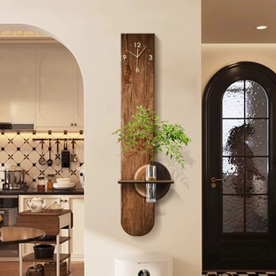 2026新款客厅挂钟中古风家用时钟电视背景墙水培绿植装饰木质钟表