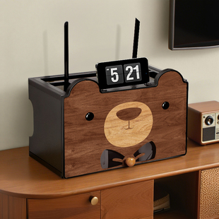 中古风路由器收纳盒上墙免打孔电视柜机顶盒遮丑电线隐藏装饰神器