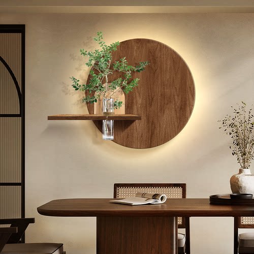 中古风水培绿植装饰画带花瓶挂画