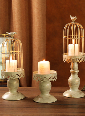 复古美式铁艺鸟笼烛台摆件餐桌氛围感法式高级感装饰道具蜡烛底座