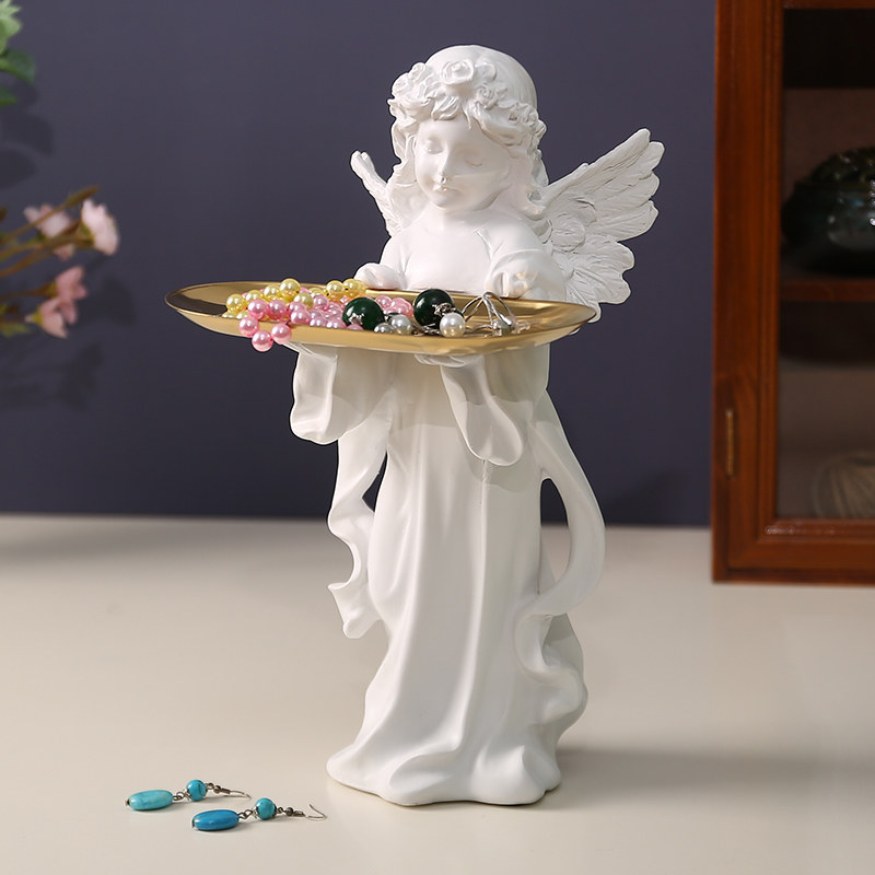 欧式天使托盘摆件家居装饰小天使人物桌面摆设客厅卧室雕像雕塑