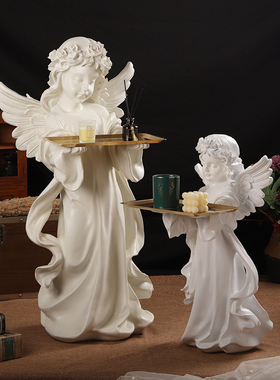 欧式天使托盘摆件客厅沙发电视柜玄关旁边落地雕塑家居卧室装饰品