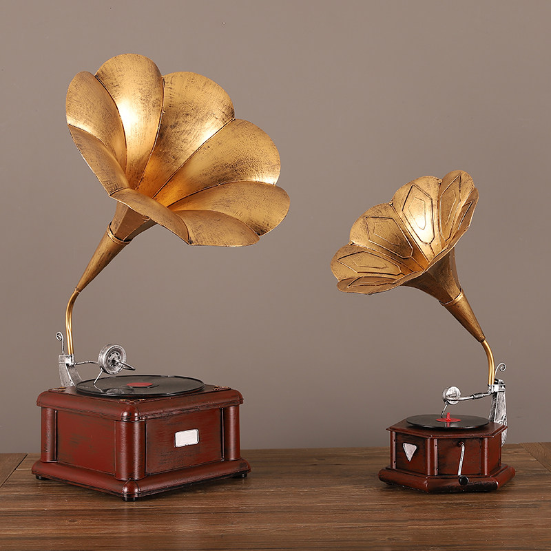 复古老式留声机摆件欧式客厅家居酒柜装饰品美式唱片机模型道具