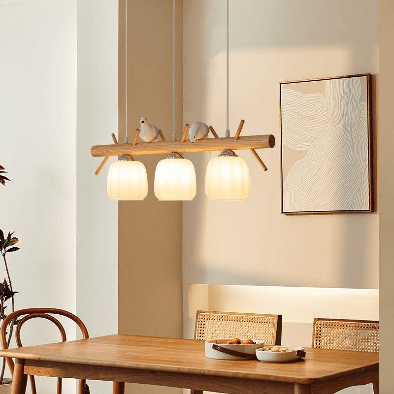 北欧现代简约实木餐厅吊灯创意个性led小鸟吊灯日式原木灯饰吊灯