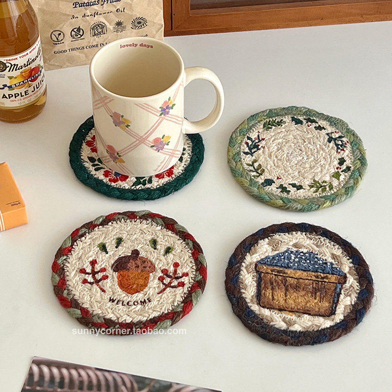 复古手工编织黄麻吸水杯垫隔热垫餐桌防烫耐热垫子碗垫