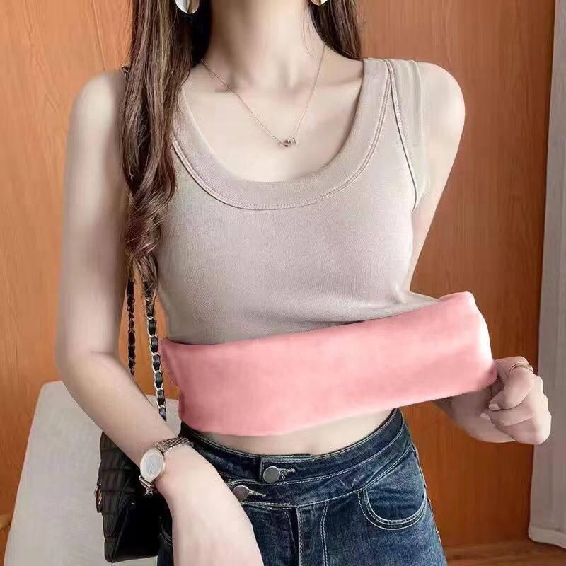 新款保暖背心女自发热加绒加厚一体绒时尚春秋冬季打底上衣外穿女