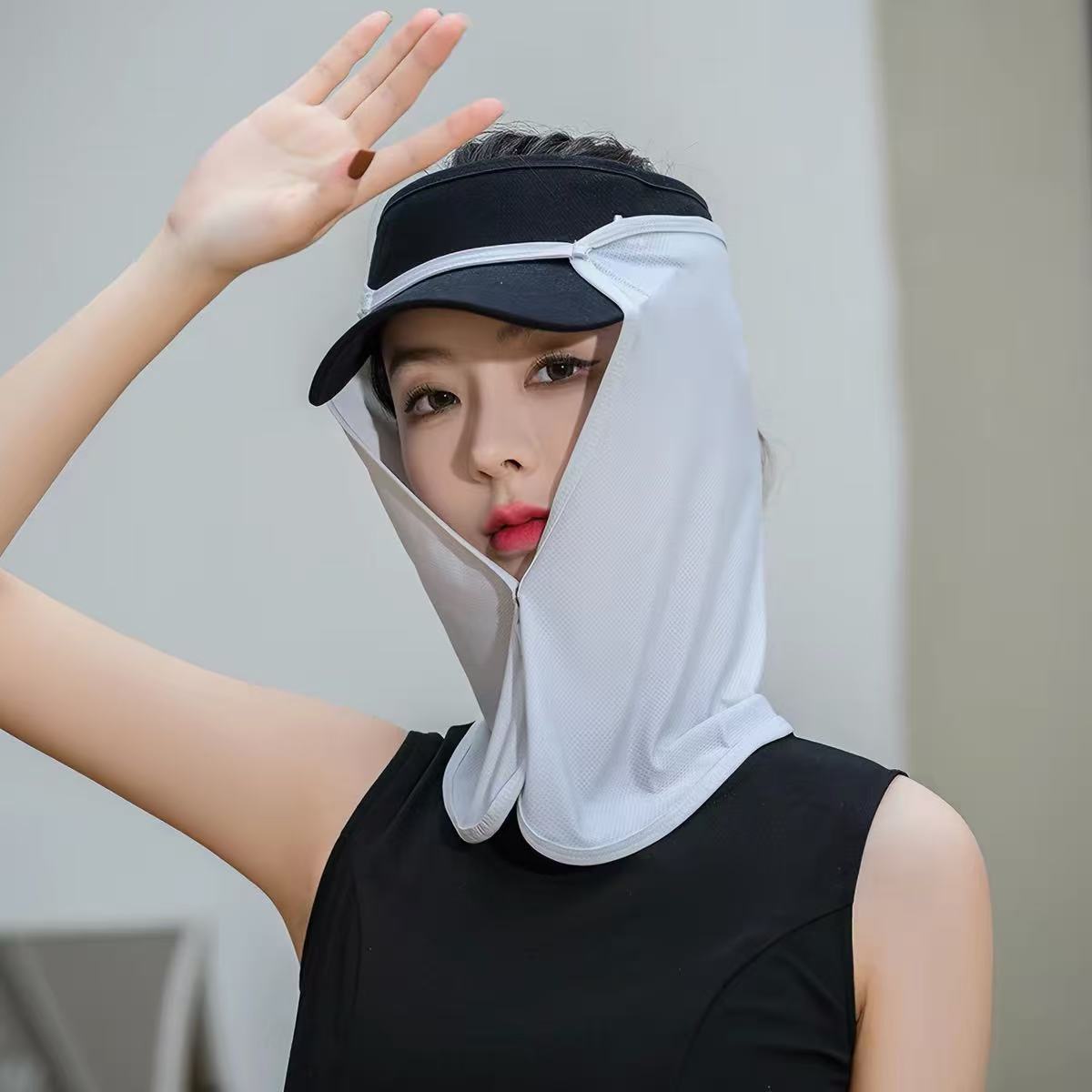 夏季户外登山徒步防晒帽遮阳帽帘护颈遮脸冰丝面罩脖子防晒神器