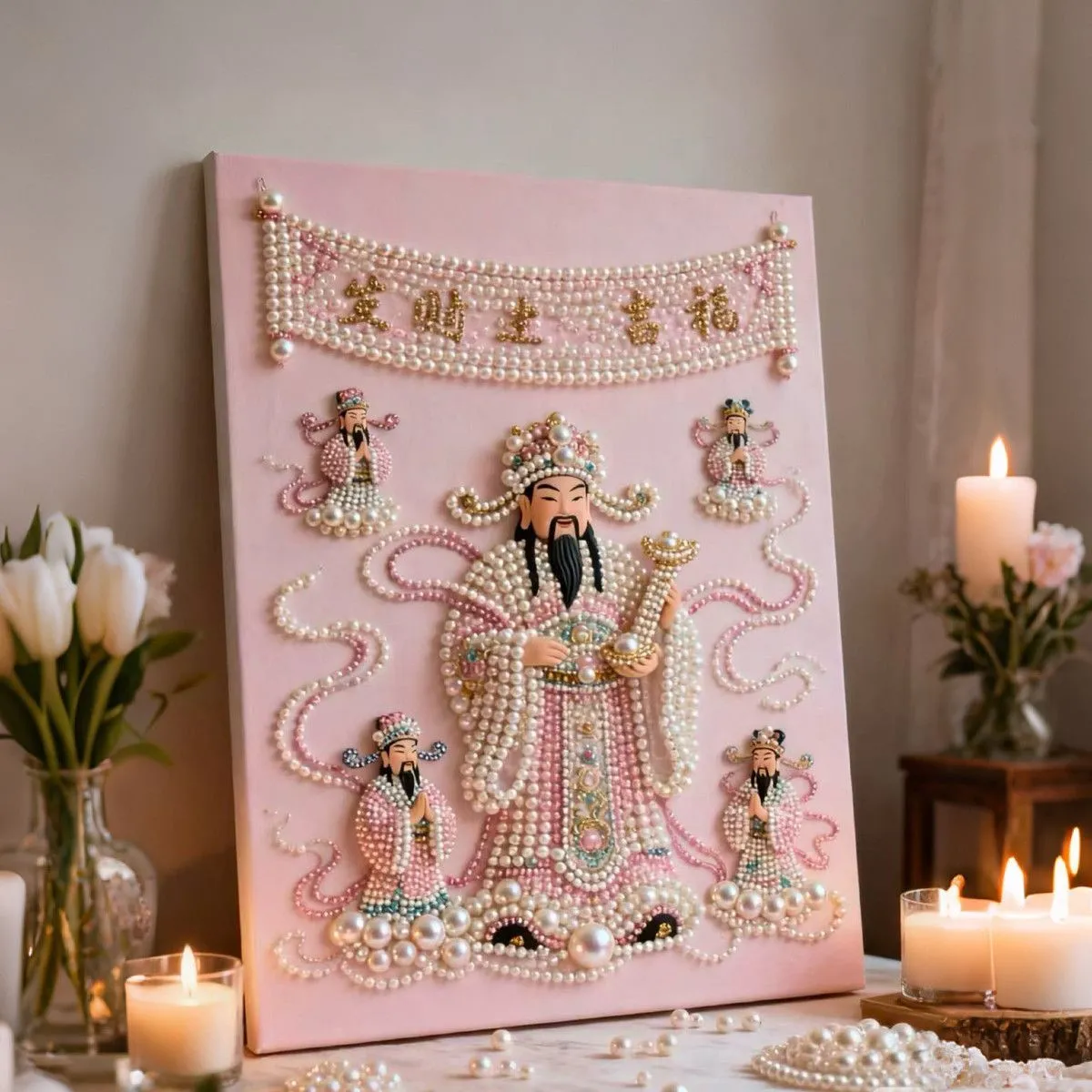 财神爷珍珠画diy手工粘钻石画创意摆件装饰画送朋友礼物自粘贴画