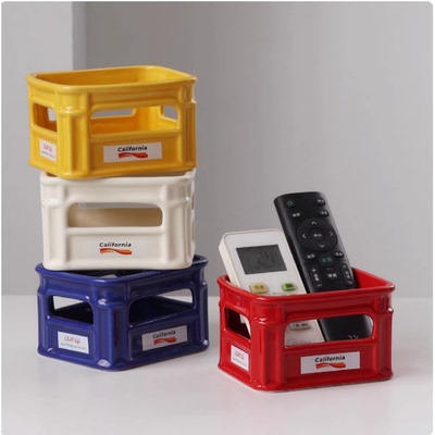 陶瓷遥控器收纳盒高颜值工业风客厅创意桌面发圈杂物化妆刷桶笔筒