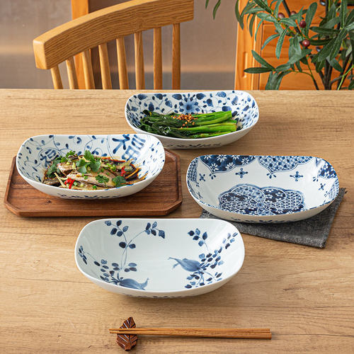 蓝凛堂日本进口长方形青花陶瓷盘