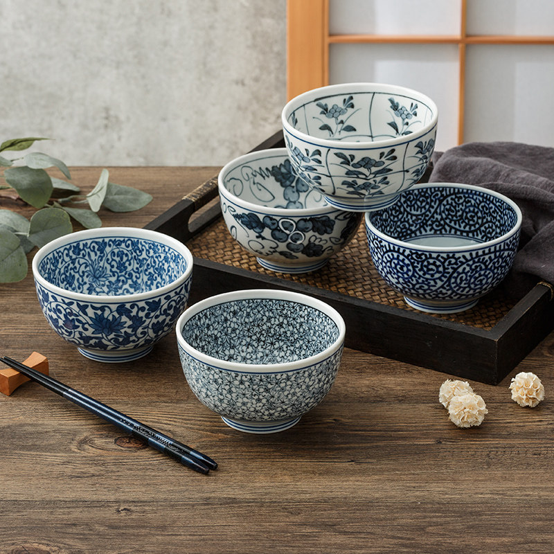 日式青花进口圆碗餐具日本家用陶瓷碗釉下彩大碗饭碗面碗粥碗汤碗