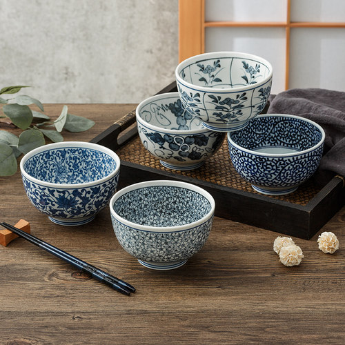 日本进口日式青花陶瓷圆碗