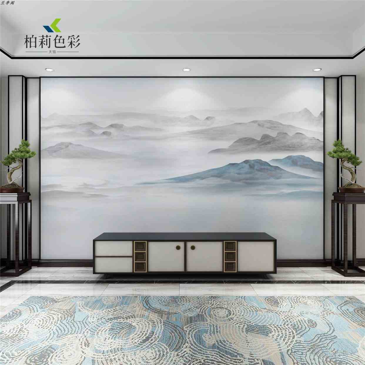 新中式意境抽象山水壁布电视背景墙壁画客厅沙发墙纸酒店卧室墙布