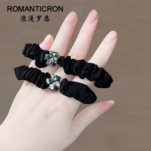 橡皮筋发圈高弹力扎马尾妈妈无痕黑色四叶草头花发饰女成人头绳