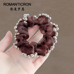 大肠发圈丸子头专用珍珠头绳网红2025新款法式盘发气质绝美发饰