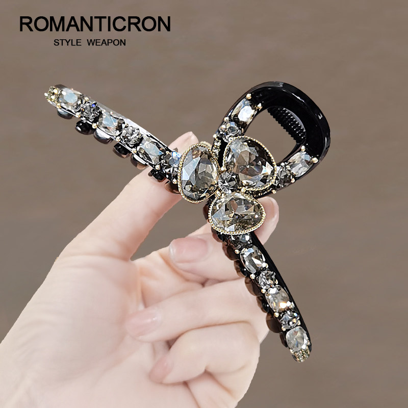 发夹2022新款高端盘发鲨鱼抓夹大号头饰妈妈水钻重工复古花朵发抓